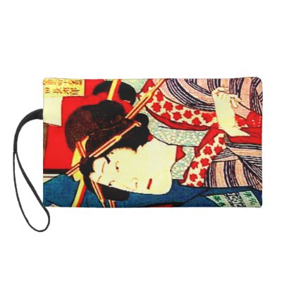 Geisha Girl Japanese Woodcut Art Designer Purse Wristlet Purses