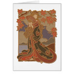 Geisha in Black Kimono and Fan Cards