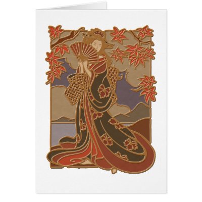 Geisha in Black Kimono and Fan Cards by brianadragon
