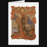 Geisha in Black Kimono and Fan Cards