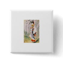 geisha in cherry blossoms buttons