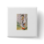 geisha in cherry blossoms button