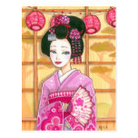 Geisha in Pink Kimono Postcard