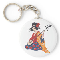 Geisha playing shamisen keychains