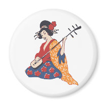 Geisha playing shamisen fridge magnet