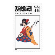 Geisha playing shamisen stamp