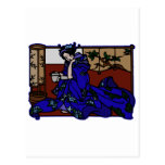 Geisha Reading in Blue Kimono Post Card