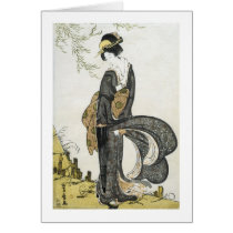 Geisha Standing in the Wind, Toyohiro, 1805 cards