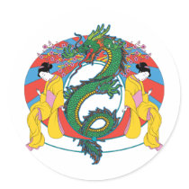 Geishas with Dragon stickers by Japantshirts Geishas with Dragon stickers