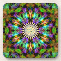 Gem Mandala Golden Aum Spiritual Art : Set of Six cork coasters
