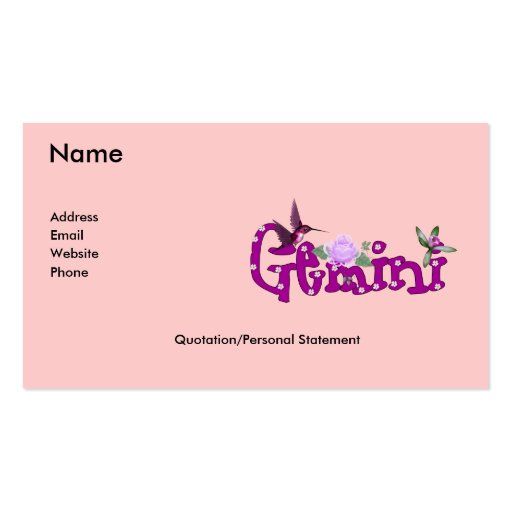 Gemini Flowers Business Card (front side)