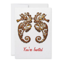 Gemini Metallic Tribal Seahorses Invite