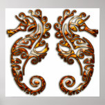 Gemini Metallic Tribal Seahorses posters
