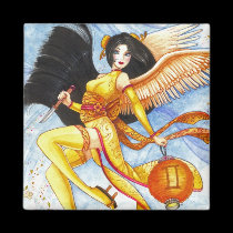 Gemini Square Magnet, Geisha Zodiac Fine Art