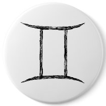 Gemini. Zodiac Astrology Sign. Black. Buttons