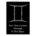 Gemini. Zodiac Astrology Sign. Black. Greeting Card