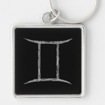 Gemini. Zodiac Astrology Sign. Black. Key Chain