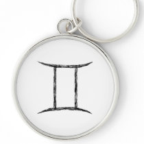 Gemini. Zodiac Astrology Sign. Black. Key Chains