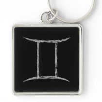 Gemini. Zodiac Astrology Sign. Black. Key Chain