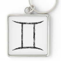Gemini. Zodiac Astrology Sign. Black. Keychain