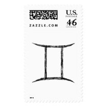 Gemini. Zodiac Astrology Sign. Black. Postage Stamps