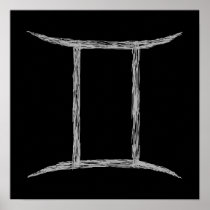 Gemini. Zodiac Astrology Sign. Black. Poster