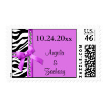 Gems And Hot Pink Bow With White Zebra Stripes Postage Stamps