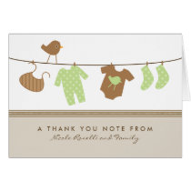 Gender Neutral Baby Laundry Thank You Card (brown)