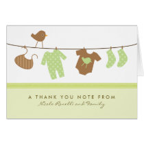 Gender Neutral Baby Laundry Thank You Card (green)