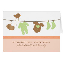 Gender Neutral Baby Laundry Thank You Card (peach)