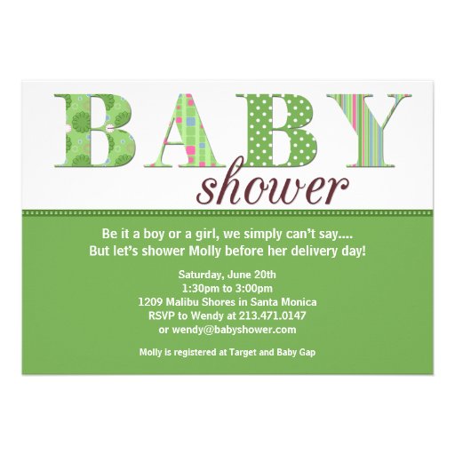 this unisex baby shower features the word baby with different patterns ...