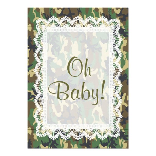GENDER NEUTRAL Green Camo Lace  Baby Shower V11 Personalized Invitations