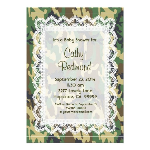 GENDER NEUTRAL Green Camo Lace  Baby Shower V11 Personalized Invitations