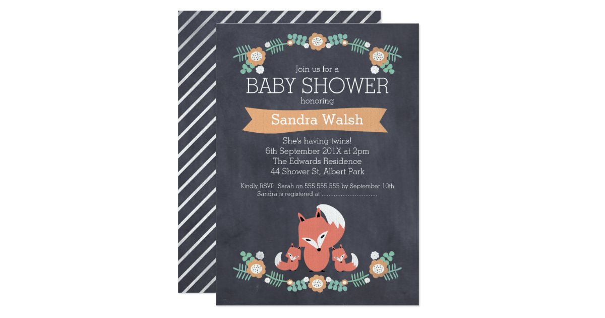 Gender Neutral Twin Fox Baby Shower Invitation Zazzle