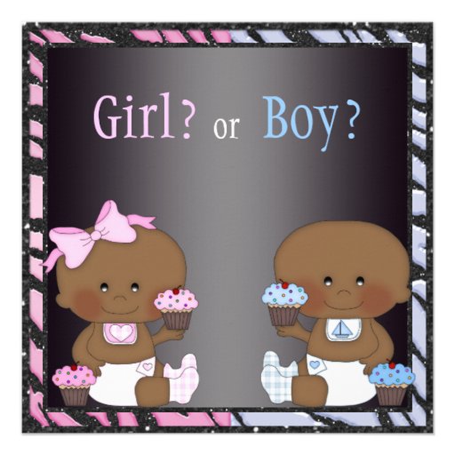 Gender Reveal African American Babies & Cupcakes Invitations