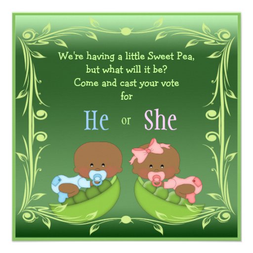 Gender Reveal African American Babies in Pea Pods Personalized Invites