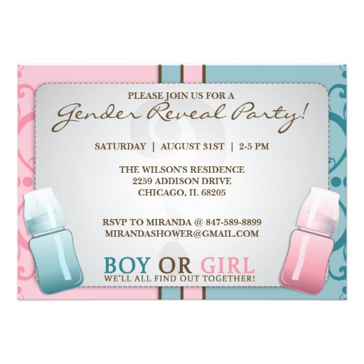 Gender Reveal Baby Bottle Boy or Girl  Invitations (front side)
