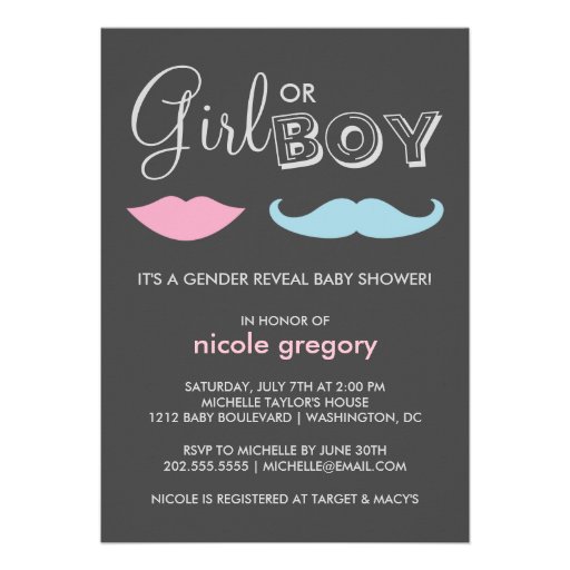 Gender Reveal Baby Shower Custom Announcements (front side)