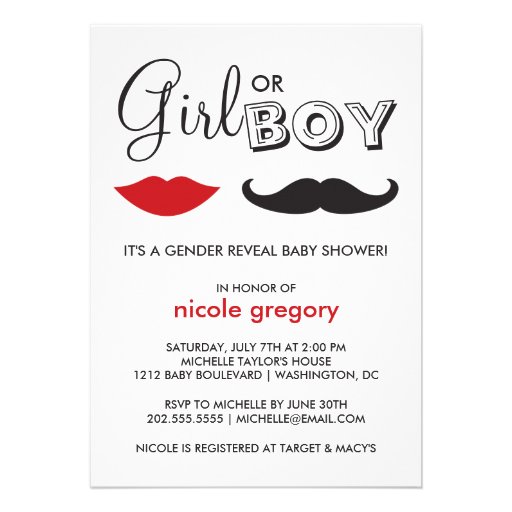 Gender Reveal Baby Shower Custom Invite