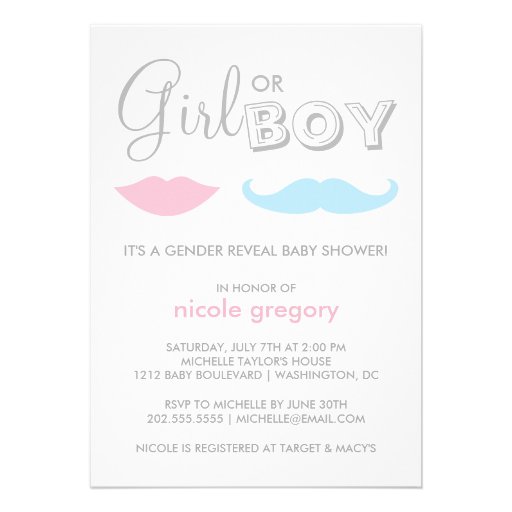 Gender Reveal Baby Shower Personalized Invitations