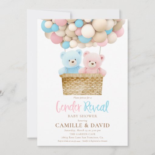 Gender Reveal Bear Hot Air Balloon Invitation Zazzle