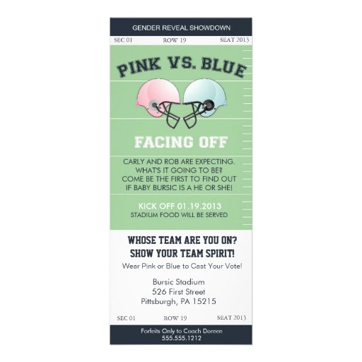 Gender Reveal Football Ticket Baby Shower Invitati Personalized Invitation (front side)