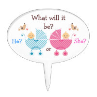 Gender Reveal Party Babies in Strollers Oval Cake Topper