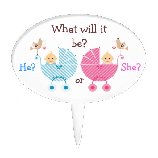 Gender Reveal Party Babies in Strollers Oval Cake Topper