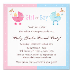 Gender Reveal Party Babies in Strollers Custom Invitations
