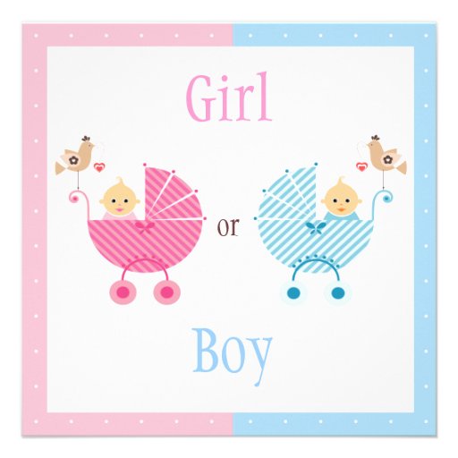 Gender Reveal Party Babies in Strollers Custom Invitations