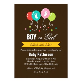 Gender reveal party balloons stars baby footprints custom announcements