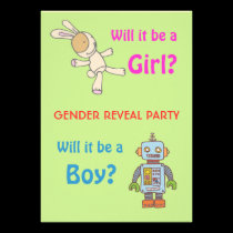 Gender Reveal Party-Bunny and Robot invitations