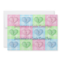 GENDER REVEAL PARTY- HEARTS QUILT - QUESTIONS PERSONALIZED INVITES