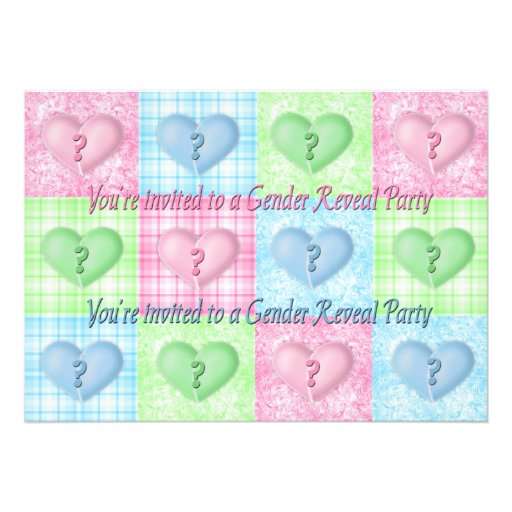 GENDER REVEAL PARTY- HEARTS QUILT - QUESTIONS PERSONALIZED INVITES